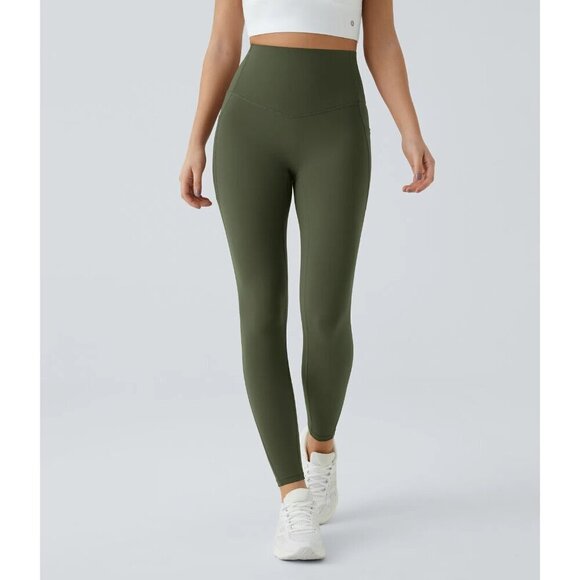 Halara Womens UltraSculpt Mid Rise Tummy Control Side Pocket Green Leggings XS - Picture 1 of 5